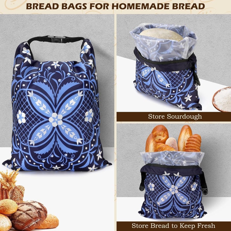 Revahope 2 Pack Reusable Bread Bags for Homemade Bread, 17"×13" Sourdough Bread Storage Bags with Bowl Cover - Keep Loaf Fresh and Easy to Wash(Morocco Style) - Image 2